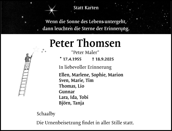 Traueranzeige von Peter Thomsen von Schleswiger Nachrichten, Schlei-Bote