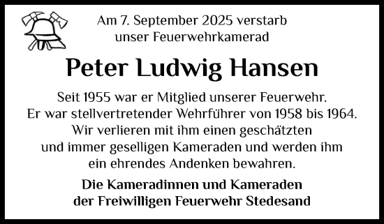 Traueranzeige von Peter Ludwig Hansen von Husumer Nachrichten, Nordfriesland Tageblatt