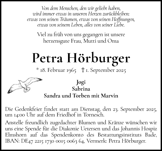 Traueranzeige von Petra Hörburger von Region Pinneberg und tip Pinneberg