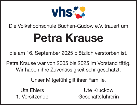 Traueranzeige von Petra Krause von Wochenend Anzeiger