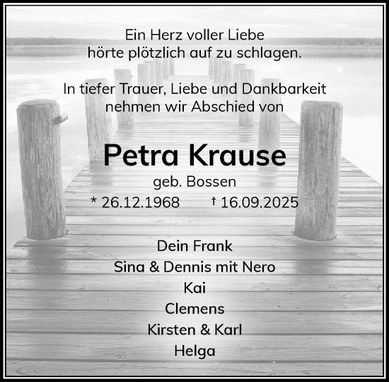 Traueranzeige von Petra Krause von Wochenend Anzeiger