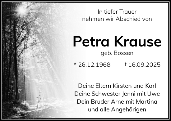 Traueranzeige von Petra Krause von Wochenend Anzeiger