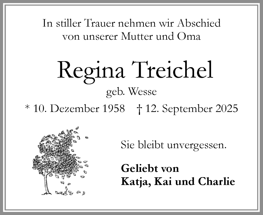  Traueranzeige für Regina Treichel vom 27.09.2025 aus Umschau