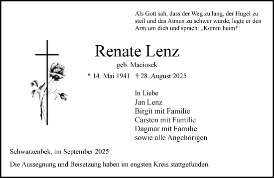 Traueranzeige von Renate Lenz von Wochenend Anzeiger