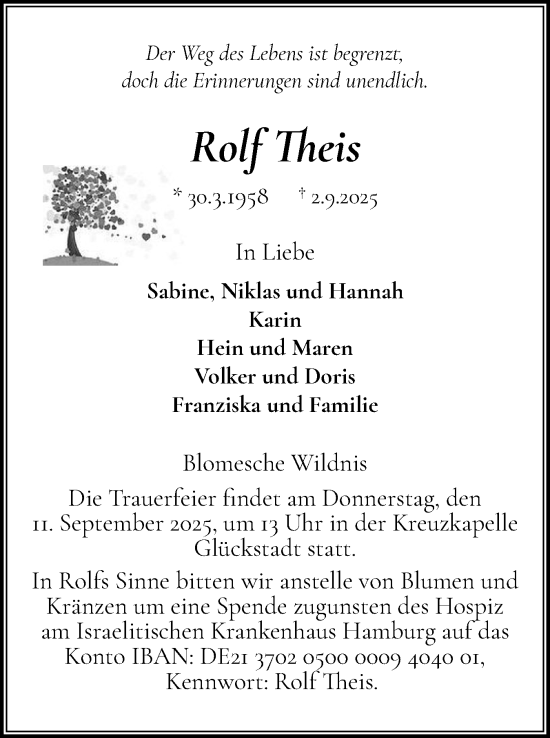 Traueranzeige von Rolf Theis von Norddeutsche Rundschau, Wilstersche Zeitung, Glückstädter Fortuna