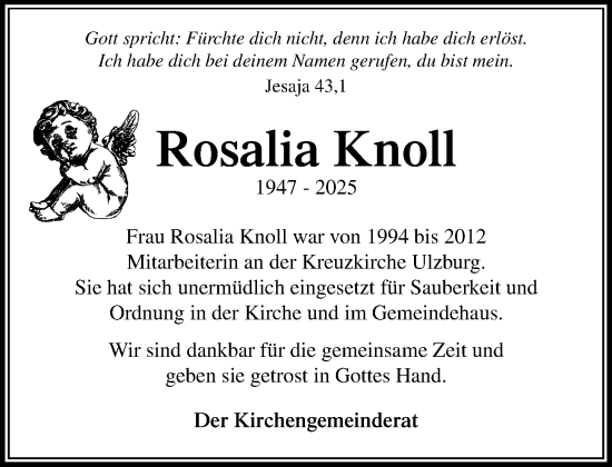 Traueranzeige von Rosalia Knoll von Umschau