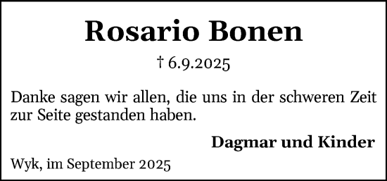 Traueranzeige von Rosario Bonen von Der Insel-Bote