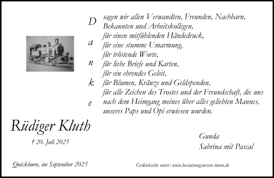 Traueranzeige von Rüdiger Kluth von Umschau