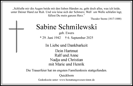 Traueranzeige von Sabine Schmilewski von Umschau