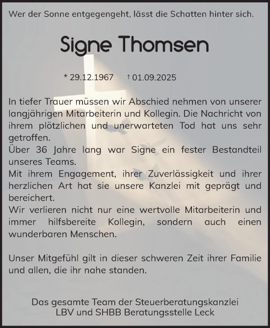 Traueranzeige von Signe Thomsen von Region Westküste