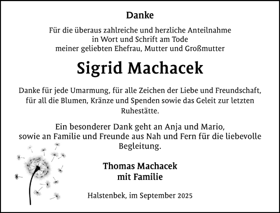 Traueranzeige von Sigrid Machacek von Region Pinneberg und tip Pinneberg
