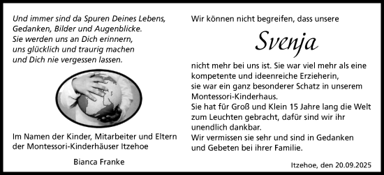 Traueranzeige von Svenja  von Norddeutsche Rundschau, Wilstersche Zeitung, Glückstädter Fortuna