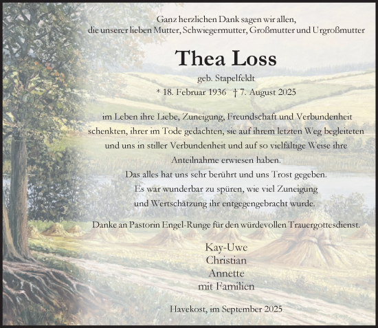 Traueranzeige von Thea Loss von Wochenend Anzeiger