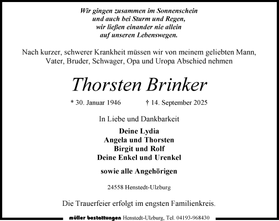 Traueranzeige von Thorsten Brinker von Umschau