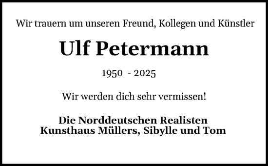 Traueranzeige von Ulf Petermann von Region Flensburg