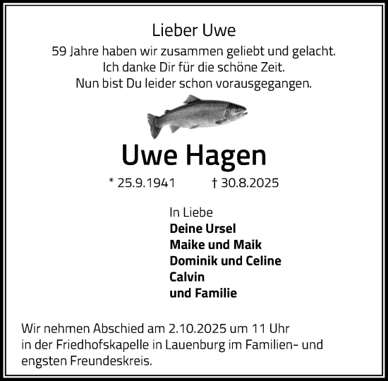 Traueranzeige von Uwe Hagen von Wochenend Anzeiger