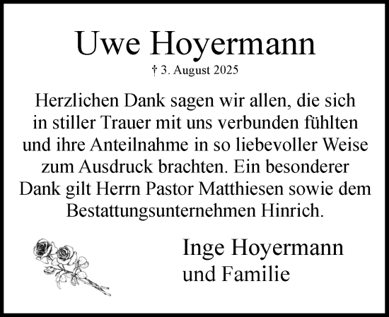 Traueranzeige von Uwe Hoyermann von Uetersener Nachrichten, Der tip am Wochenende