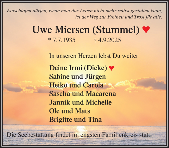 Traueranzeige von Uwe Miersen von Umschau