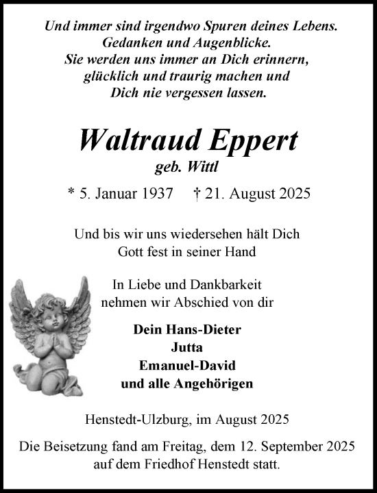 Traueranzeige von Waltraud Eppert von Umschau