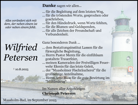 Traueranzeige von Wilfried Petersen von Schleswiger Nachrichten, Schlei-Bote