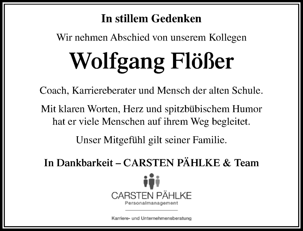  Traueranzeige für Wolfgang Flößer vom 06.09.2025 aus Umschau