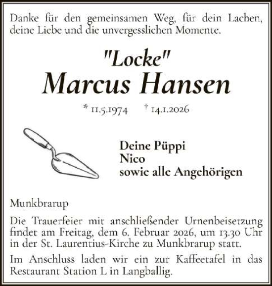 Traueranzeige von Marcus Hansen 