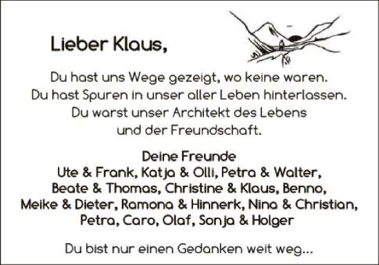 Traueranzeige von Klaus Giese 