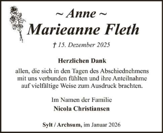 Traueranzeige von Anne Fleth 