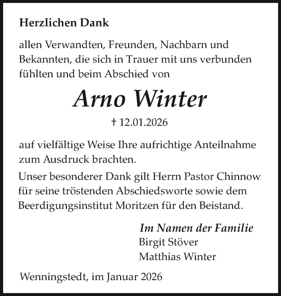 Traueranzeige von Arno Winter von Sylter Rundschau