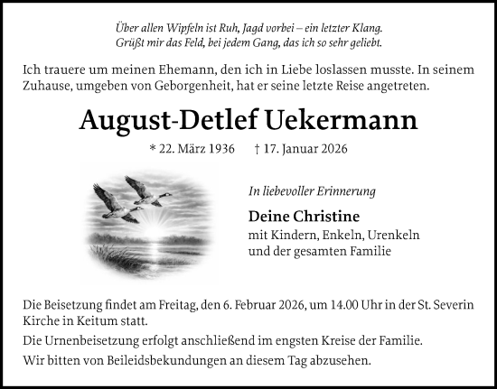 Traueranzeige von August-Detlef Uekermann von Sylter Rundschau