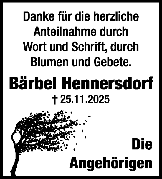 Traueranzeige von Bärbel Hennersdorf von Umschau