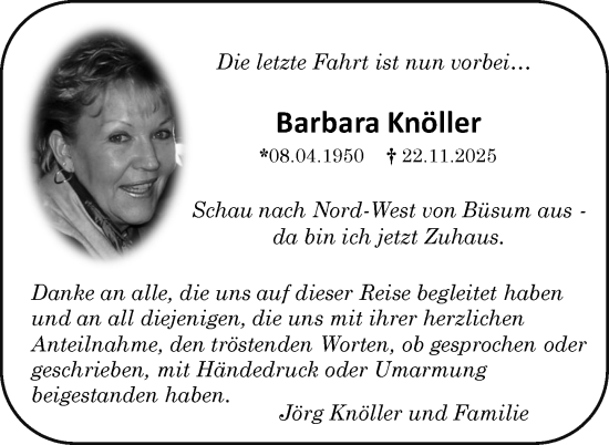 Traueranzeige von Barbara Knöller von Umschau