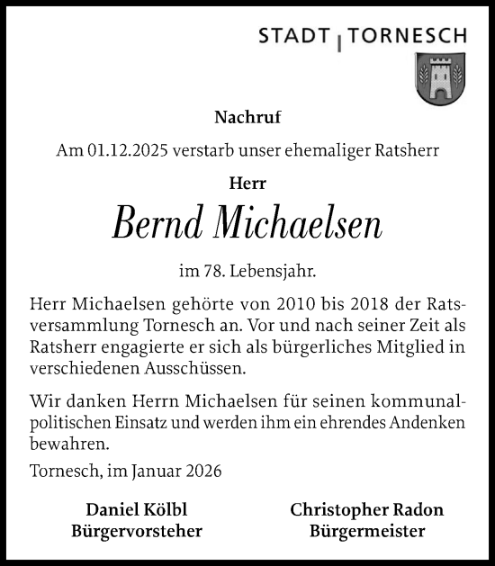 Traueranzeige von Bernd Michaelsen von Uetersener Nachrichten