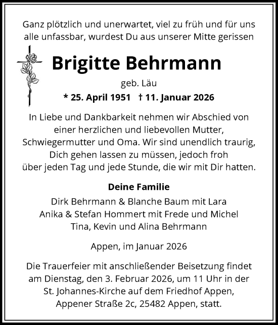 Traueranzeige von Brigitte Behrmann von Region Pinneberg und tip Pinneberg