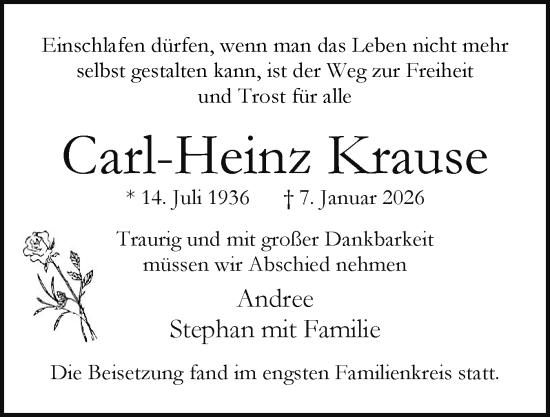 Traueranzeige von Carl-Heinz Krause von Region Pinneberg und tip Pinneberg