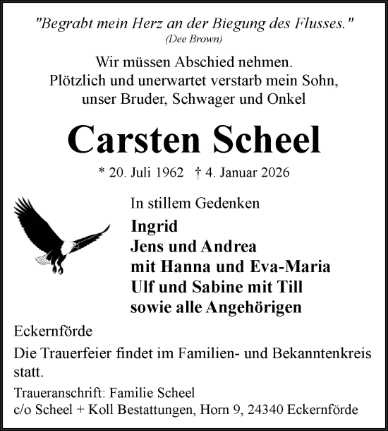 Traueranzeige von Carsten Scheel von Eckernförder Zeitung, Hallo Eckernförde