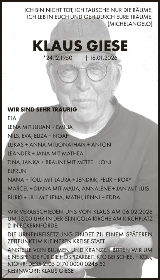 Traueranzeige von Klaus Giese 