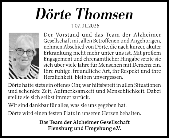 Traueranzeige von Dörte Thomsen von Flensburger Tageblatt