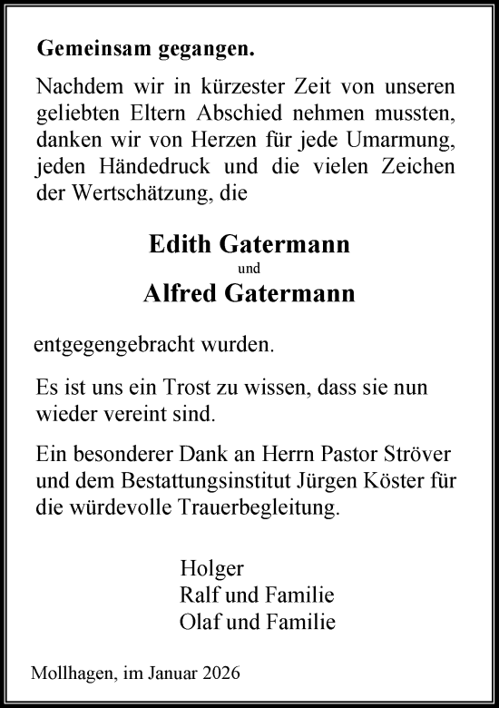Traueranzeige von Edith Gatermann von MARKT Bad Oldesloe/Reinfeld, MARKT Ahrensburg/Bargteheide/Trittau und Stormarner Tageblatt