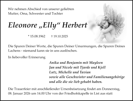 Traueranzeige von Eleonore Herbert von Sylter Rundschau