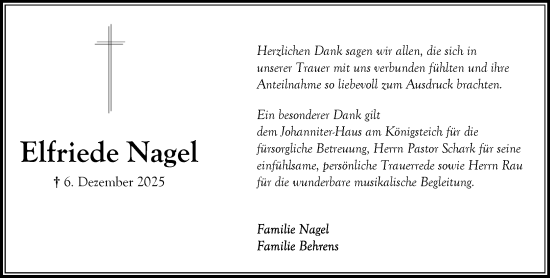 Traueranzeige von Elfriede Nagel von MARKT Bad Oldesloe/Reinfeld und Stormarner Tageblatt