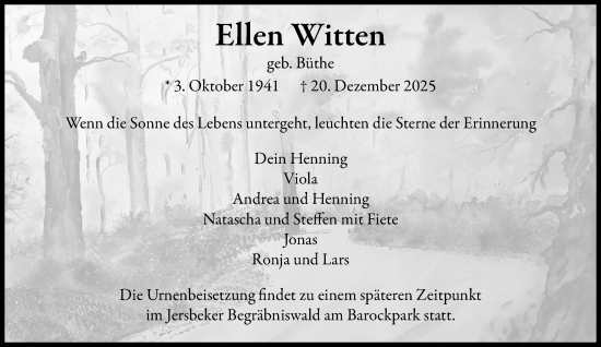 Traueranzeige von Ellen Witten von MARKT Ahrensburg/Bargteheide/Trittau und Stormarner Tageblatt