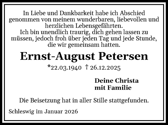 Traueranzeige von Ernst-August Petersen von Die WochenSchau Gesamtausgabe