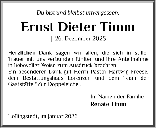 Traueranzeige von Ernst Dieter Timm von Schleswiger Nachrichten, Schlei-Bote