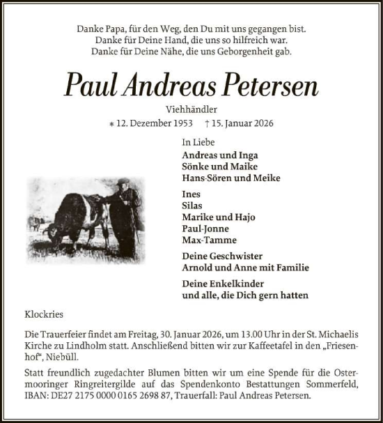 Traueranzeige von Paul Andreas Petersen 