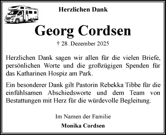 Traueranzeige von Georg Cordsen von Flensburger Tageblatt