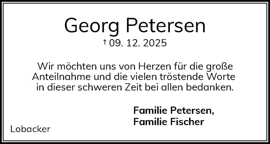 Traueranzeige von Georg Petersen von Schleswiger Nachrichten, Schlei-Bote