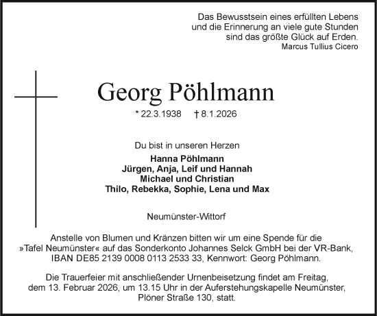 Traueranzeige von Georg Pöhlmann von Holsteinischer Courier