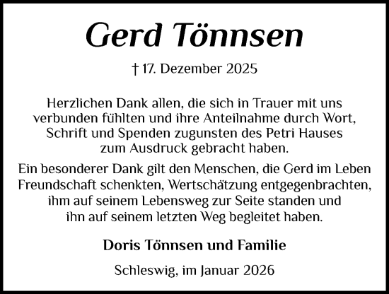 Traueranzeige von Gerd Tönnsen von Schleswiger Nachrichten, Schlei-Bote