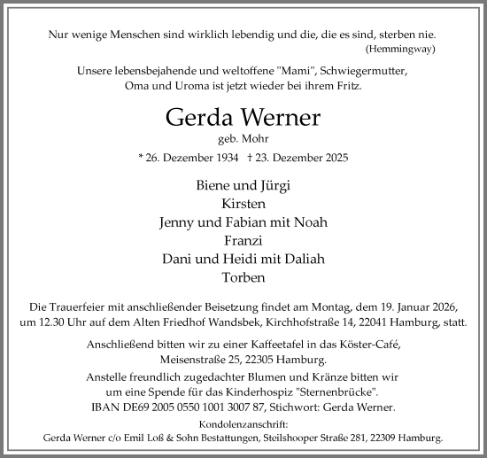 Traueranzeige von Gerda Werner von Umschau